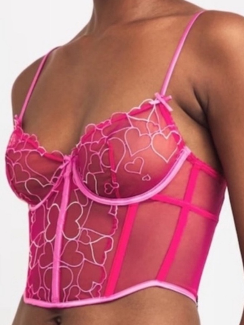 NWT SKIMS Embroidered Tulle Pink Punch Hearts Size Medium